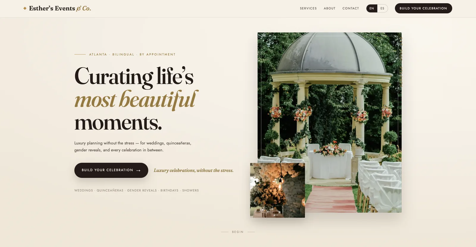 Events with Esther website homepage
