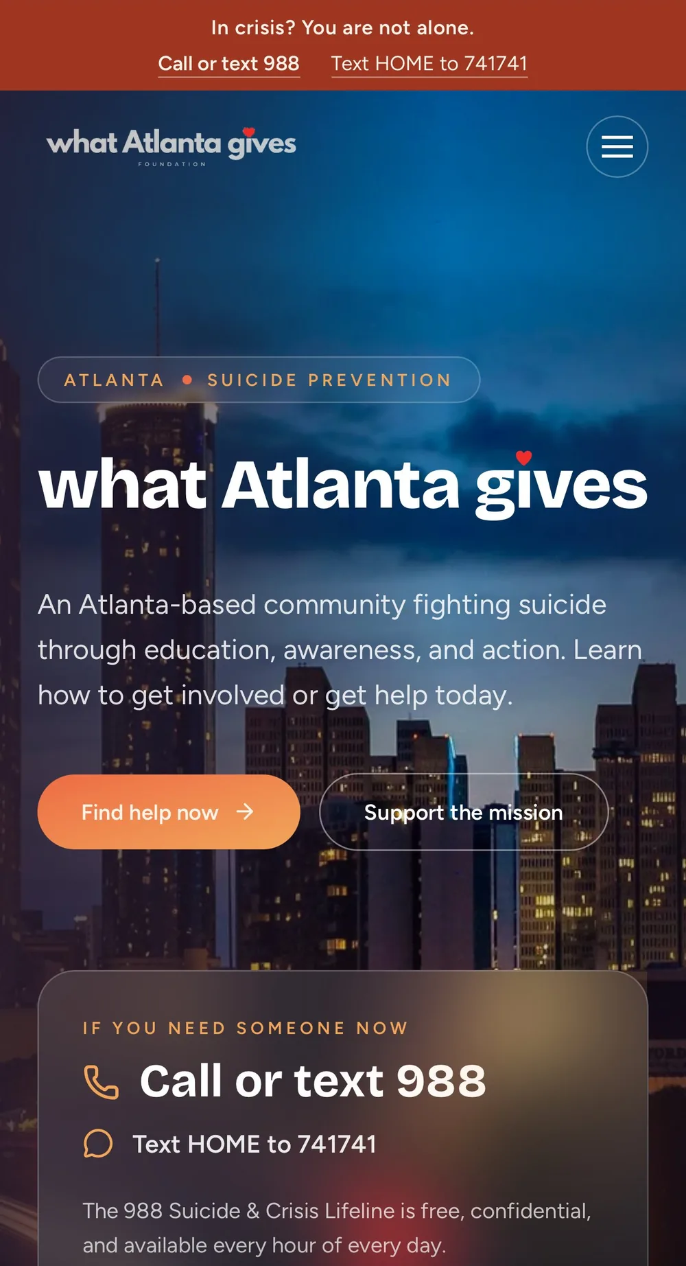 What Atlanta Gives website on mobile